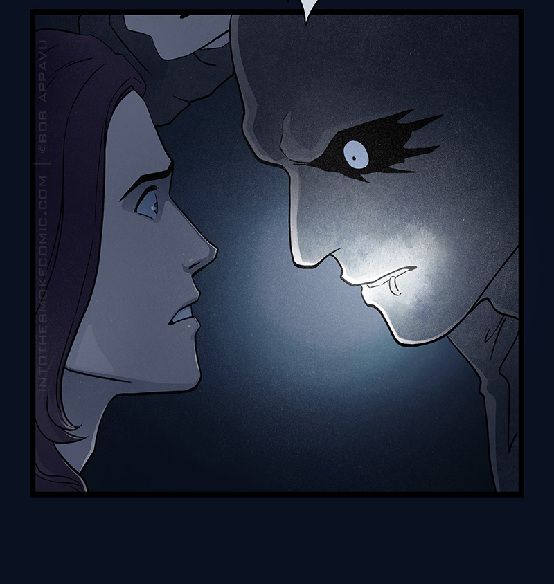 The ghost’s eyes pin, and his mouth glows white. Blaze stares at him with shock.