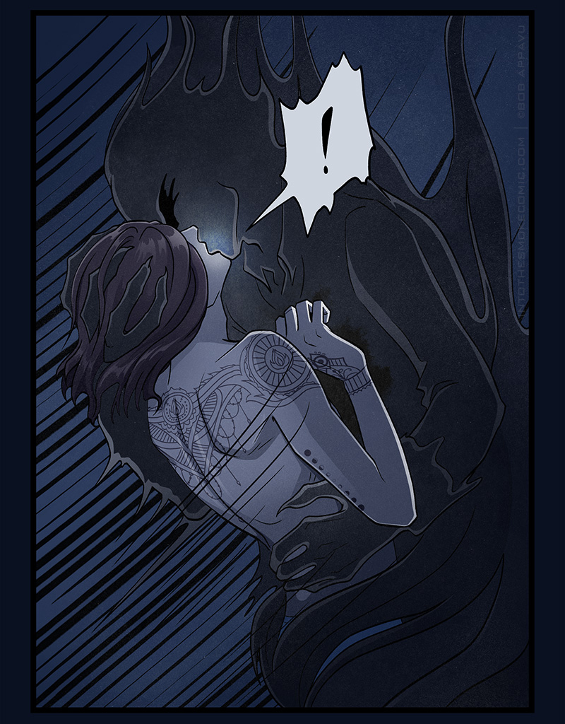 The ghost pulls Blaze close, holding his head in place and pressing their lips together. His mouth glows from Blaze’s breath.