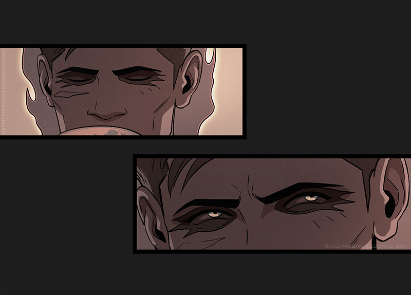 The ghost closes his eyes and takes a sip of his tea.
The ghost’s glowing eyes open, his eyebrows furrowed.