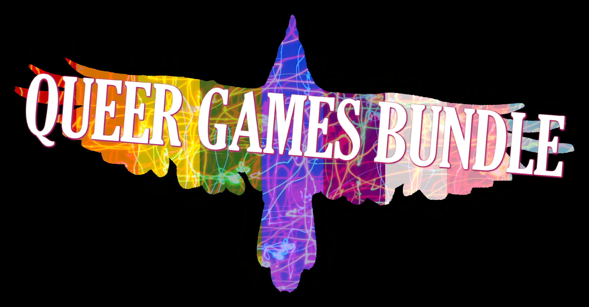 Banner for Queer Games Bundle, featuring a flying bird overlaid with rainbow tones.