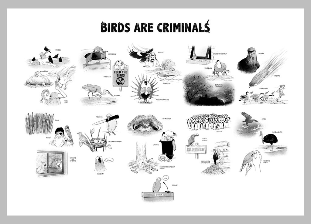Preview of the Birds are Criminals: Crimetober landscape format print