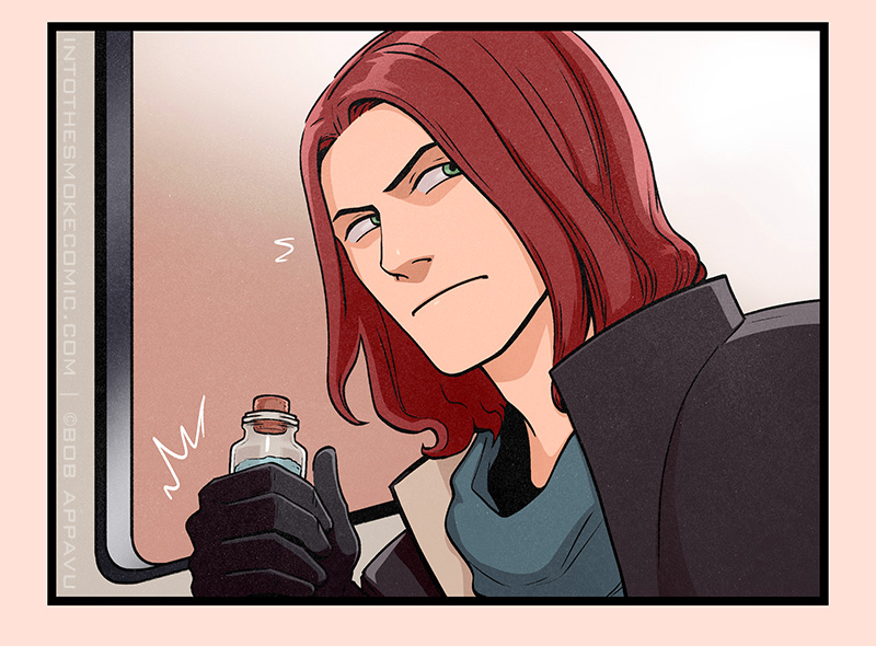 Blaze frowns and narrows his eyes, squeezing his vial of powder.