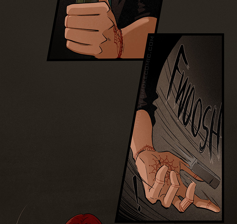 The lighter is swept out of his hand by an invisible force, with a “fwoosh” sound.