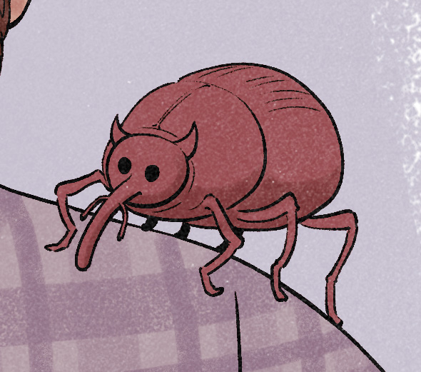 Preview of the weevil minicomic, showing a red weevil with devil horns.